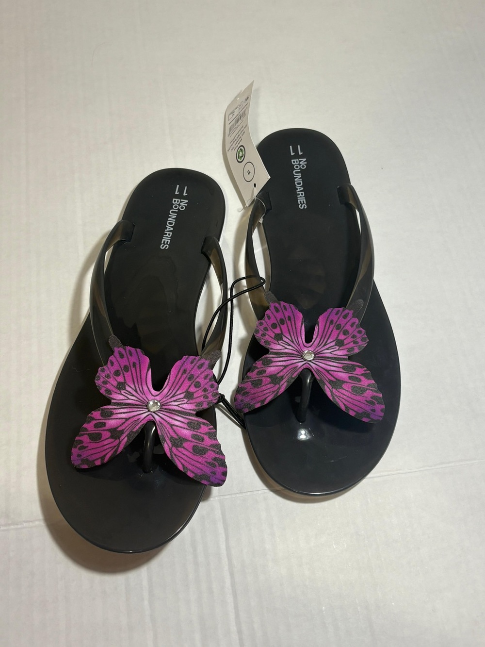 No Boundaries Black Sandals with Purple Flower Accent